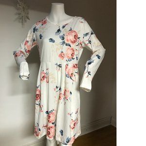 Ardene fit and flare plus size floral soft knee length dress white pink roses